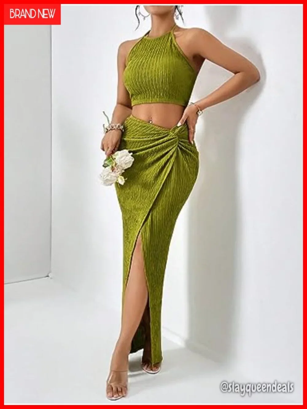 2 Piece Halter Crop Top & Maxi Skirt Set for Women Going Out